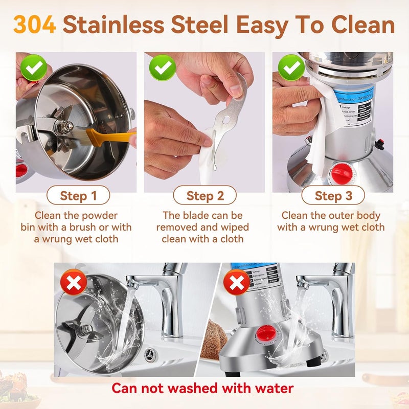 YaoFaFa Grain Mill Grinder - High-Speed 750g 304 Stainless Steel Professional Grain Mill & Spice Grinder for Kitchen and Coffee Shop - Grinds Grains, Corn, Coffee, and Dry Spices with Easy Operation - Image 4